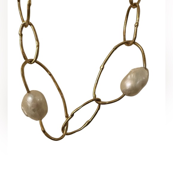 Velatti Gold Plated Chain Necklace with Baroque Pearl Accents - Picture 2 of 6